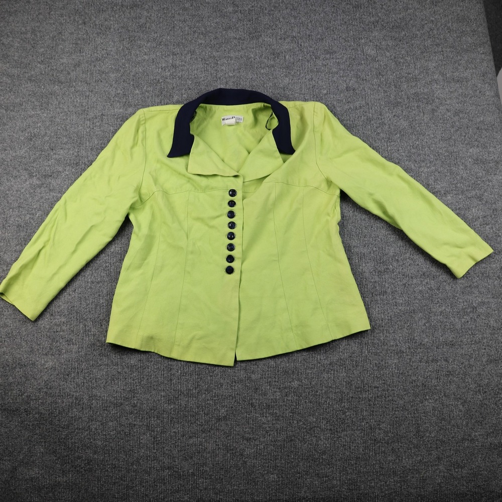 Womens Petites Gemini Blazer Womens 14 Petite Green Contrast Collar Made USA